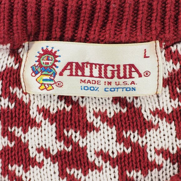 Vintage Antigua Sweater Mens Large Red Houndstooth Anheuser USA Cotton Pullover - Picture 3 of 9